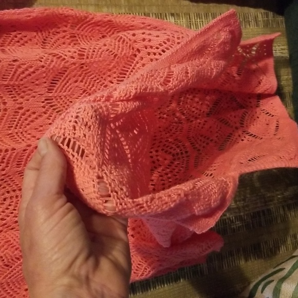 NWOT M Coral Cotton Crocheted Sweater - Picture 6 of 7